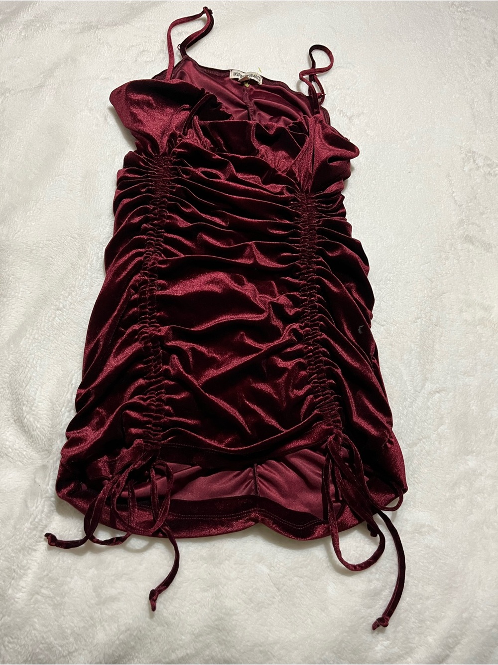 Inspired Hearts Women's Burgundy Ruched Satin Camisole Dress